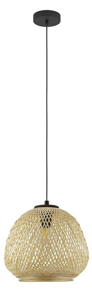 Lampadario A Sospensione Vintage Dembleby Acciaio Nero Legno 1 Luce E27