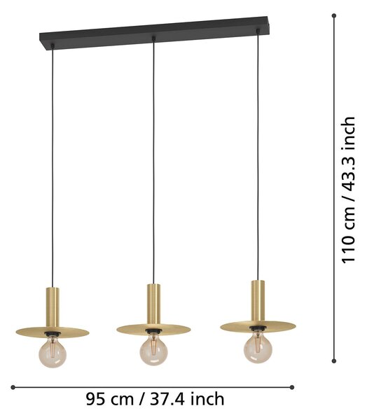 Lampadario A Sospensione Moderno Escandell Acciaio Nero Ottone 3 Luci E27