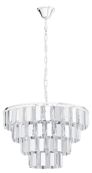 Lampadario A Sospensione Moderno Erseka Acciaio Cromo Cristallo 7 Luci E14