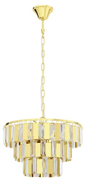 Lampadario A Sospensione Moderno Erseka Acciaio Ottone Cristallo 5 Luci E14