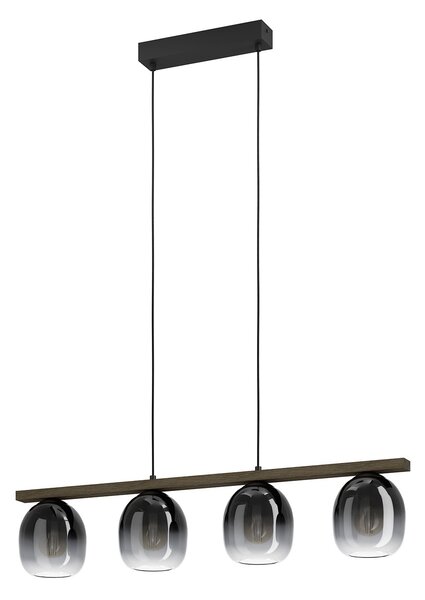 Lampadario A Sospensione Moderno Filago Acciaio Nero Legno 4 Luci E27