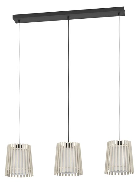 Lampadario A Sospensione Contemporaneo Fattoria Acciaio Nero Legno 3 Luci E27