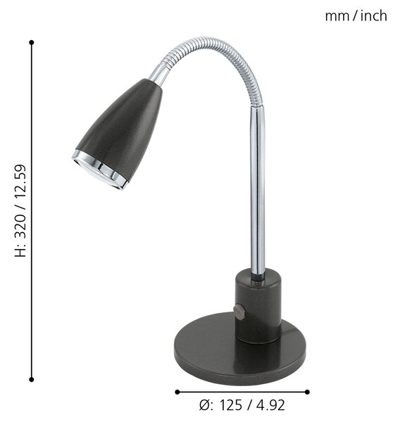 Lampada Da Tavolo Contemporanea Fox Acciaio Antracite 1 Luce Gu10 2,8W