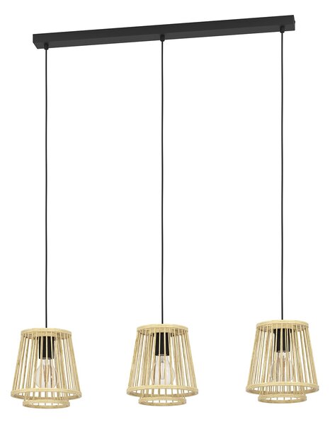 Lampadario A Sospensione Vintage Hykeham Acciaio Nero Legno 3 Luci E27
