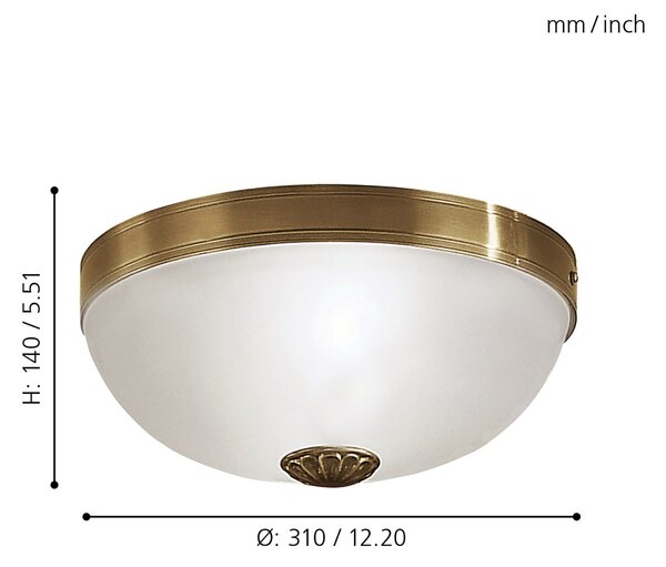 Plafoniera Classico Imperial Metallo Ottone Brunito 2 Luci E27