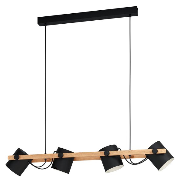 Lampadario A Sospensione Vintage Hornwood Acciaio Nero Legno 4 Luci E27