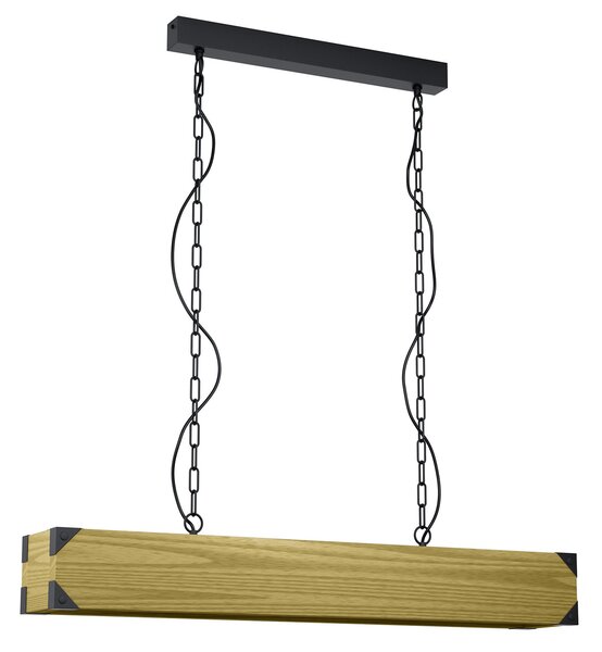 Lampadario A Sospensione Vintage Harborough Acciaio Nero Legno 4 Luci E27