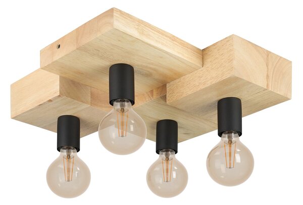 Plafoniera Vintage Halkin Legno Marrone 4 Luci E27
