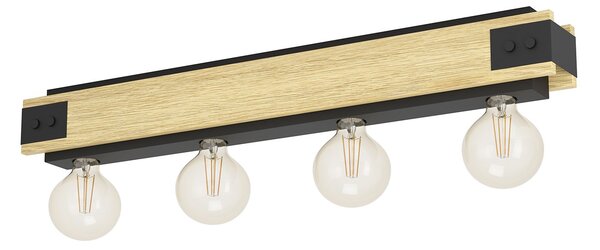 Plafoniera Vintage Layham Legno Marrone 4 Luci E27