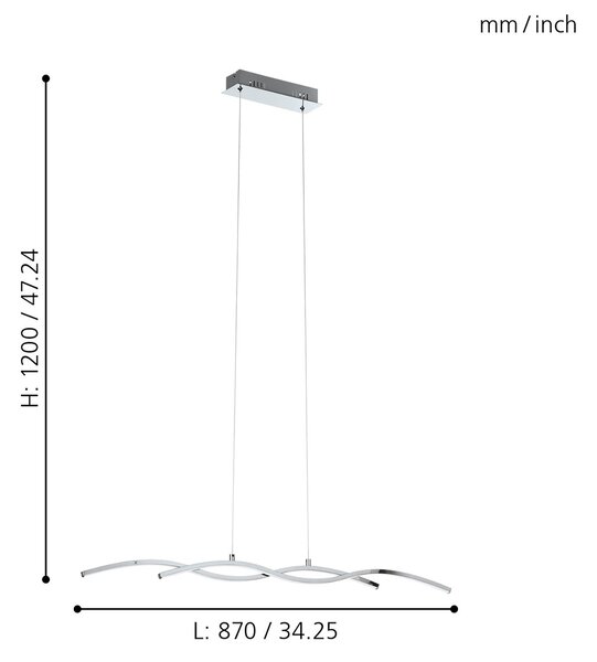 Lampadario A Sospensione Moderno Lasana 2 Acciaio Cromo 1 Luce Led 19W 2600Lm