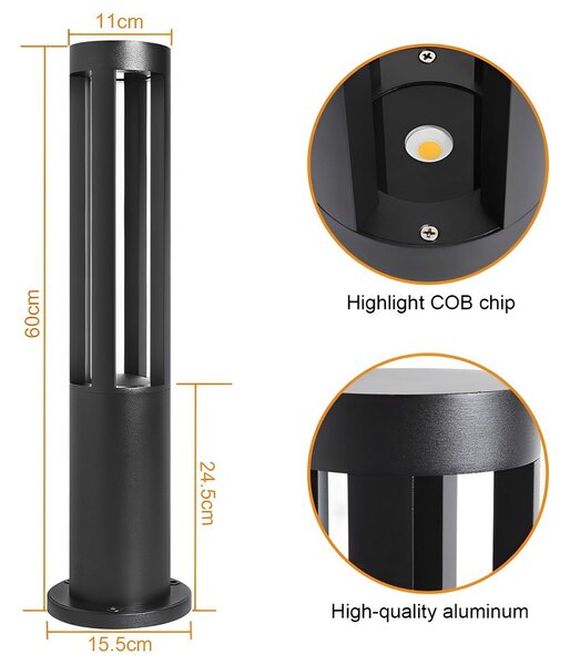 Lampioncino Led Mandir 15W Nero 60cm IP65 CCT temperatura colore regolabile Wisdom