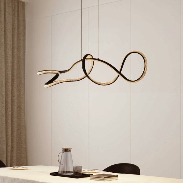 Lampada LED a sospensione Rodado, nero, 110 cm, alluminio Rodado Lucande, Nero, Soggiorno / Sala da pranzo, Alluminio, Moderno