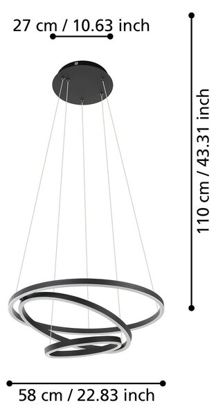 Lampadario A Sospensione Moderno Lobinero-Z Alluminio Nero 1 Luce Led 43,2W