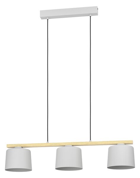 Lampadario A Sospensione Minimal Mariel Acciaio Grigio Legno 3 Luci E27
