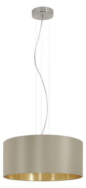 Lampadario A Sospensione Contemporaneo Maserlo Acciaio Nichel Tortora 3 Luci E27