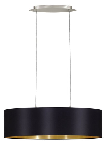 Lampadario A Sospensione Contemporaneo Maserlo Acciaio Nichel Nero 2 Luci E27
