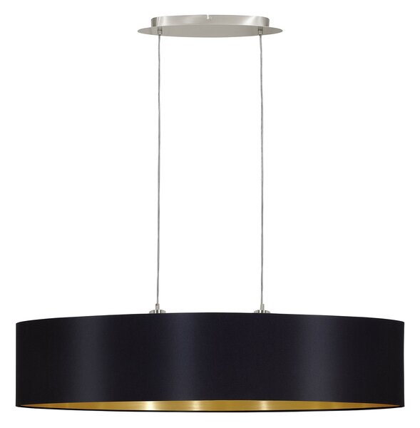 Lampadario Contemporaneo Maserlo Grande Acciaio Nichel Nero 2 Luci E27