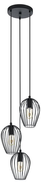 Lampadario A Sospensione Vintage Newtown Acciaio Nero 3 Luci E27