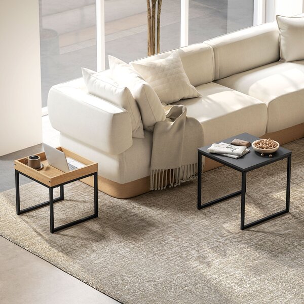 HOMCOM Set 2 Tavolini da Caffè Moderni con Gambe a U, in Legno e Acciaio, 45x45x45 cm e 40x40x40 cm, Nero