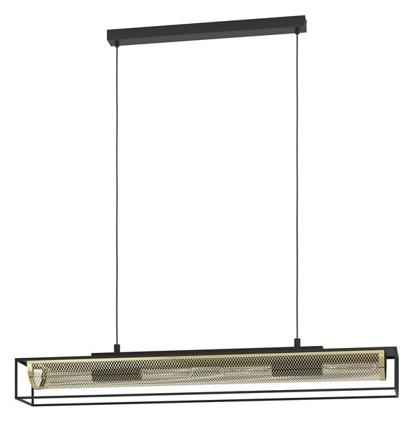 Lampadario A Sospensione Vintage Nohales Acciaio Nero Ottone 4 Luci E27