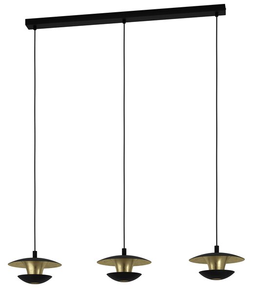 Lampadario A Sospensione Contemporaneo Nuvano Acciaio Nero Oro 3 Luci Gu10 4,5W