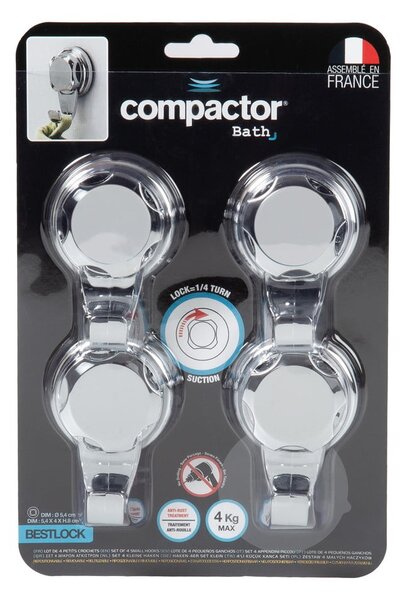 Ganci metallici autoportanti in argento in set di 4 pezzi Bestlock Bath - Compactor