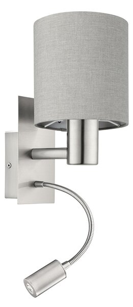 Applique Moderna Pasteri Acciaio Nichel Satinato Stoffa Tortora Luce E27 Ip20
