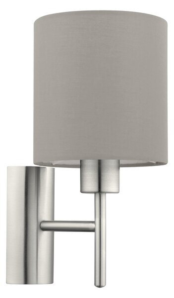 Applique Moderna Pasteri Acciaio Nichel Satinato Stoffa Tortora 1 Luce E27 Ip20