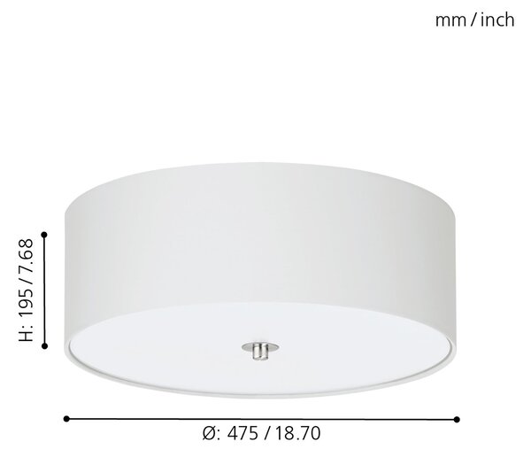 Plafoniera Moderna Pasteri Acciaio Nichel Satinato Bianco 3 Luci E27 Ip20