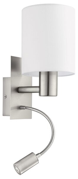 Applique Moderna Pasteri Acciaio Nichel Satinato Stoffa Bianco 1 Luce E27 Ip20