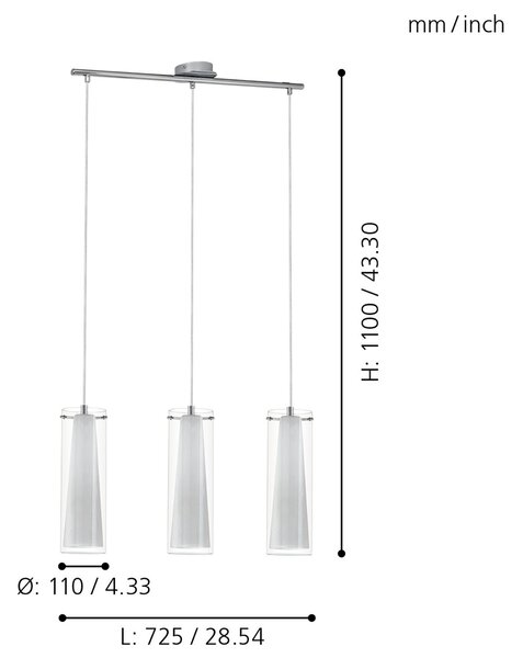 Lampadario A Sospensione Contemporaneo Pinto Acciaio Cromo Vetro 3 Luci E27