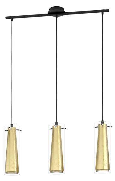 Lampadario A Sospensione Contemporaneo Pinto Gold Acciaio Nero Vetro 3 Luci E27
