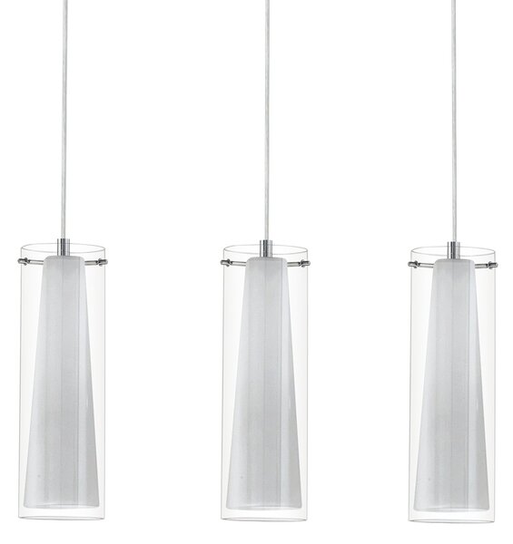 Lampadario A Sospensione Contemporaneo Pinto Acciaio Cromo Vetro 3 Luci E27