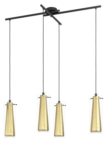 Lampadario A Sospensione Contemporaneo Pinto Gold Acciaio Nero Vetro 4 Luci E27