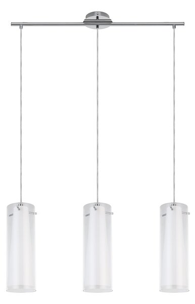 Lampadario A Sospensione Contemporaneo Pinto Acciaio Cromo Vetro 3 Luci E27