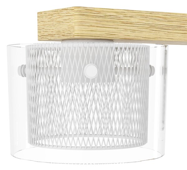 Lampadario Contemporaneo Portico-Z Metallo Bianco Legno 4 Luci Led 3,7W