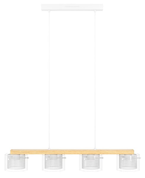 Lampadario Contemporaneo Portico-Z Metallo Bianco Legno 4 Luci Led 3,7W