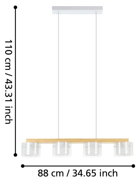 Lampadario Contemporaneo Portico-Z Metallo Bianco Legno 4 Luci Led 3,7W