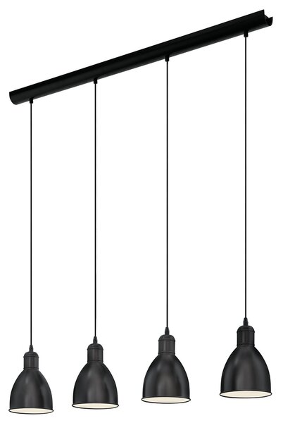 Lampadario A Sospensione Vintage Priddy Acciaio Nero Bianco 4 Luci E27