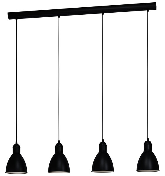 Lampadario A Sospensione Vintage Priddy Acciaio Nero Bianco 4 Luci E27