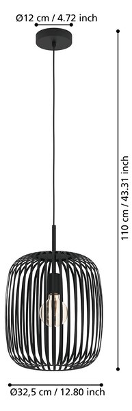 Lampadario A Sospensione Minimal Romazzina Acciaio Nero 1 Luce E27