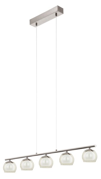 Lampadario A Sospensione Minimal Romagnese Acciaio Nichel Vetro 5 Luci Led 3,3W