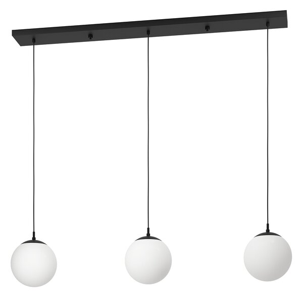 Lampadario A Sospensione Minimal Rondo 3 Acciaio Nero Vetro 3 Luci E27