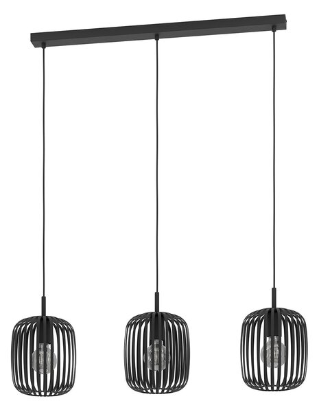 Lampadario A Sospensione Minimal Romazzina Lineare Acciaio Nero 3 Luci E27