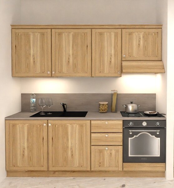 Cucina 225 cm composizione tipo lineare LEGNO DI ABETE MASSELLO LM-CUCINA225