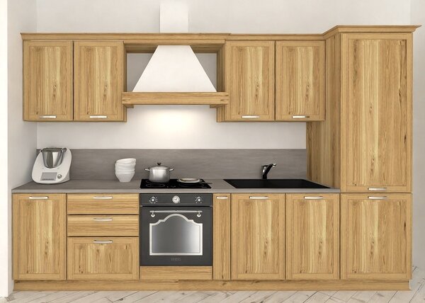 Cucina 330 cm composizione tipo lineare LEGNO DI ABETE MASSELLO LM-CUCINA330