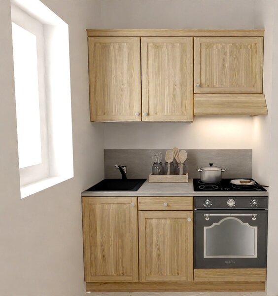 Cucina 150 cm composizione tipo lineare LEGNO DI ABETE MASSELLO LM-CUCINA150