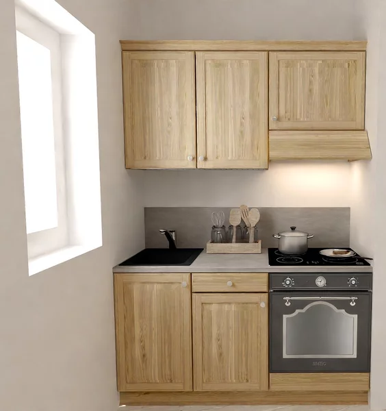 Cucina 150 cm composizione tipo lineare LEGNO DI ABETE MASSELLO LM-CUCINA150
