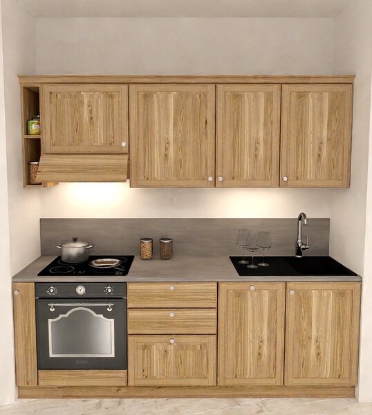 Cucina 230 cm composizione tipo lineare LEGNO DI ABETE MASSELLO LM-CUCINA230