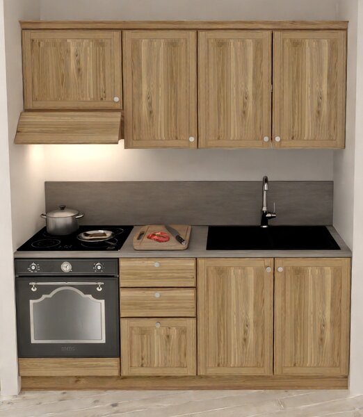 Cucina 195 cm composizione tipo lineare LEGNO DI ABETE MASSELLO LM-CUCINA195
